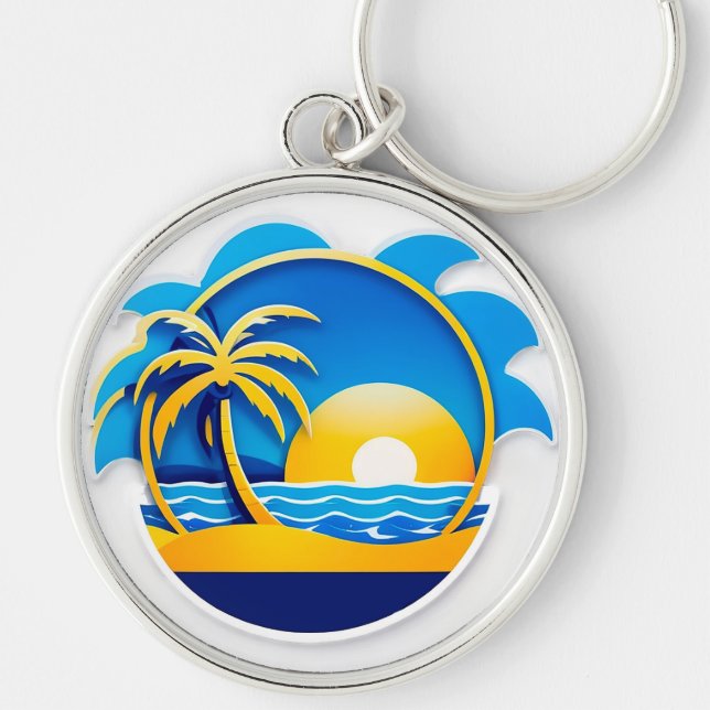 Porte-clés Emblème du lever de soleil sur les vagues de l'océ (Devant)