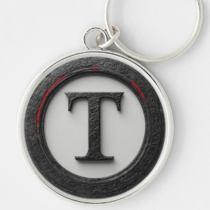 Porte-clés 🔴 Emblème Monogramme T en Métal Noir 🔴
