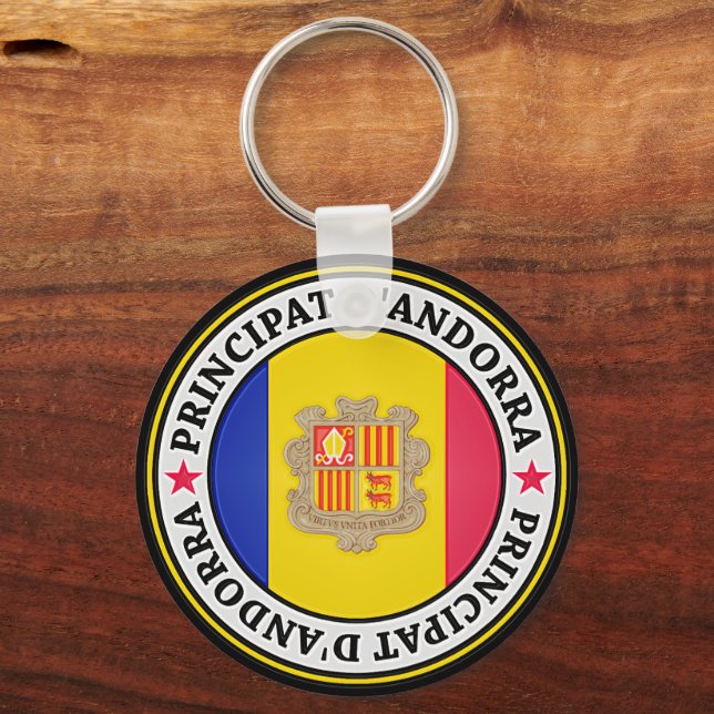 Porte-clés Drapeau Andorre - Rond, Imprimé Cocarde, Fabriqué En France, Souvenir Ou Cadeau
