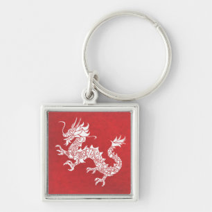 Porte-clés Emblème tribal du dragon chinois vintage rouge