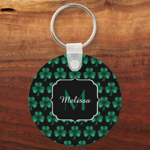 Porte-clés Emerald Green Sparkle Shamrock noir Monogramme