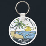 Porte-clés Emerald Isle Caroline du Nord Vintage<br><div class="desc">Illustration dessinée à la main par Emerald Isle avec palmiers et vagues dans l'arrière - plan. Parfait pour tous ceux qui aiment visiter Emerald Isle.</div>