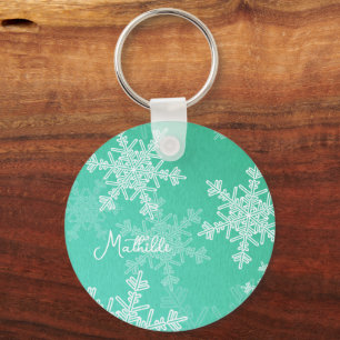 Porte-clés Emerald White Snowflakes Minimaliste Nom de Noël