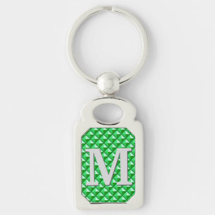 Porte-clés Émeraude vert émail grille cloutée avec monogramme