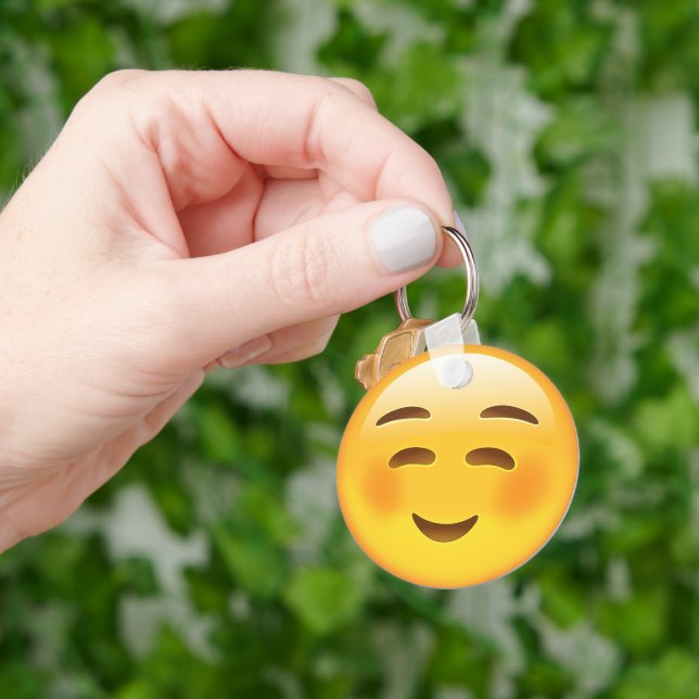 Porte-clés Emoji du visage souriant blanc