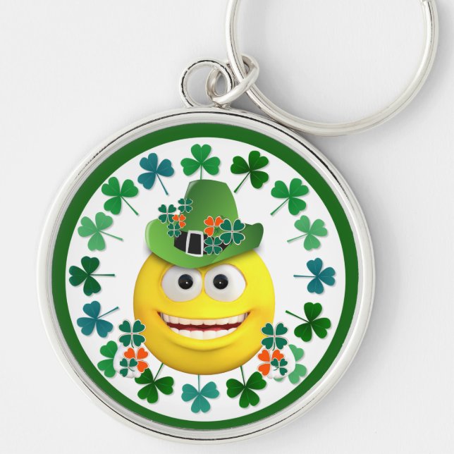 Porte-clés Emoji irlandais mignon avec anneau à clé Shamrock (Devant)