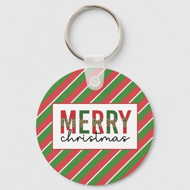 Porte-clés Empreinte de léopard de Noël moderne Red Green Str (Recto)