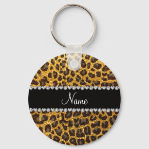 Porte-clés Empreinte de léopard de parties scintillant jaune 