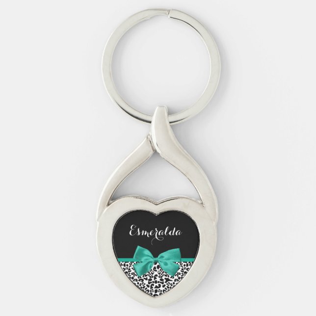 Porte-clés Empreinte de léopard Emerald Green Ribbon Bow Chic (Devant)