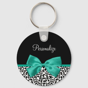 Porte-clés Empreinte de léopard Emerald Green Ribbon Bow Nom
