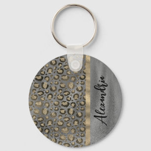 Porte-clés Empreinte de léopard Glittery sur Glossy Grey