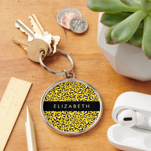 Porte-clés Empreinte de léopard, Spots, Leopard Jaune, Votre  (Bureau)