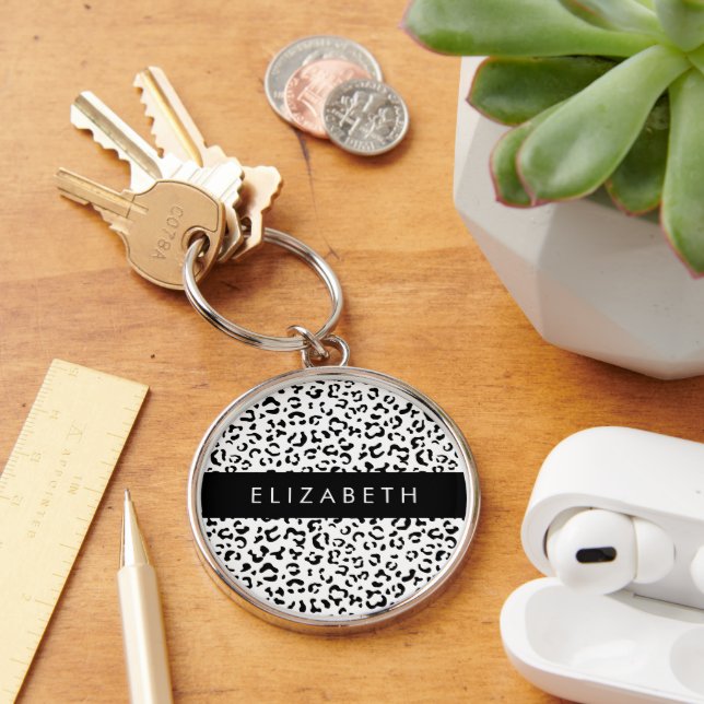 Porte-clés Empreinte de léopard, Spots, Noir Et Blanc, Votre  (Bureau)