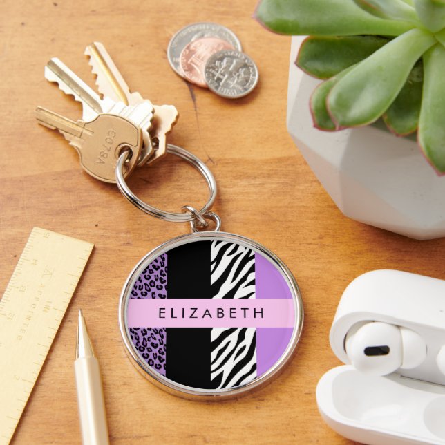 Porte-clés Empreinte de léopard, Zebra Print, Purple, Votre n (Bureau)