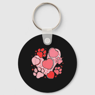 Porte-clés Empreinte de patte de chien avec cœur rouge pour l