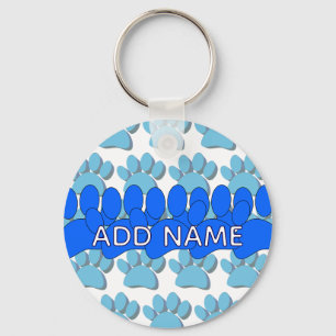 Porte-clés Empreinte de patte de chien bleu personnalisée ave
