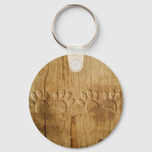 Porte-clés Empreinte de patte de chien de bois sculpté