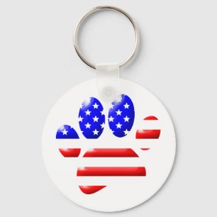 Porte-clés Empreinte de patte de chien Drapeau américain