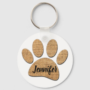 Porte-clés Empreinte de patte de chien en toile de jute