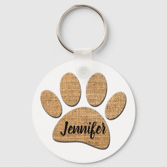 Porte-clés Empreinte de patte de chien en toile de jute (Recto)