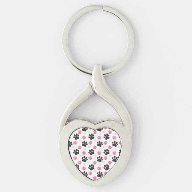 Porte-clés Empreinte de patte noire rose pour propriétaire de (Devant)