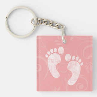 Porte-clés Empreintes de bébé rose/blanc