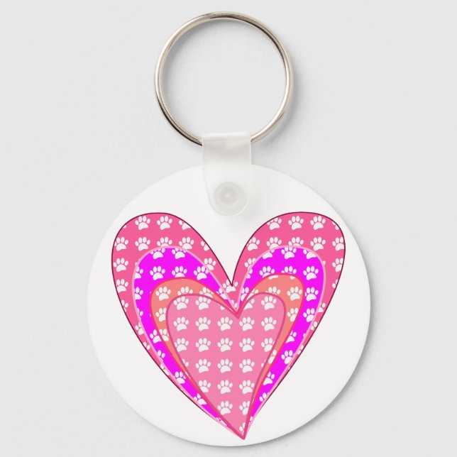 Porte-clés Empreintes de pattes de chien et cœurs roses (Recto)
