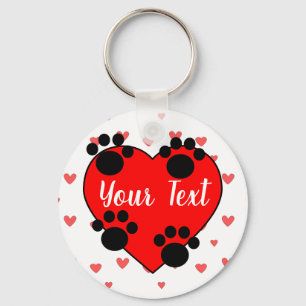 Porte-clés Empreintes de pattes De Chien Mignons Et Coeur Rou