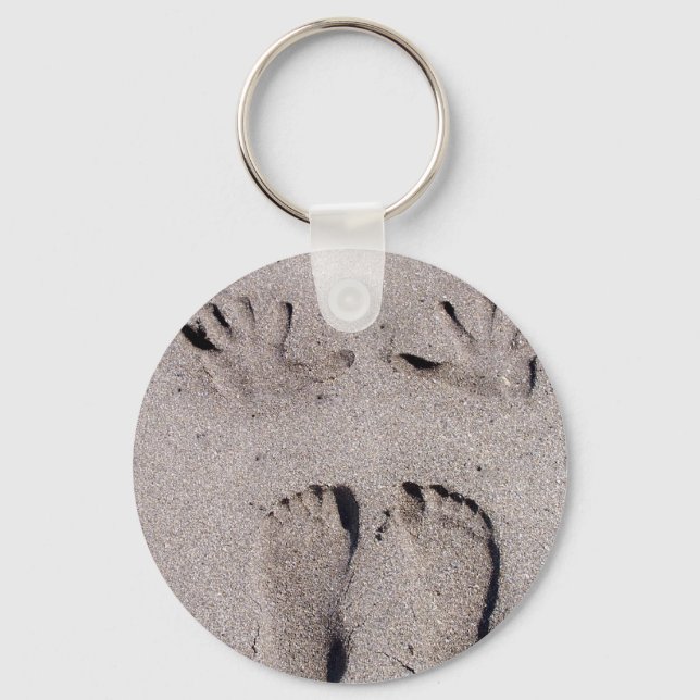 Porte-clés Empreintes mains et pieds dans le sable de la plag (Recto)