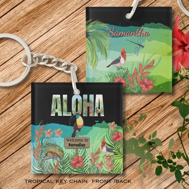 Porte-clés en acrylique Aloha Paradis Tropical (Aloha Tropical Paradise Acrylic Keychain)