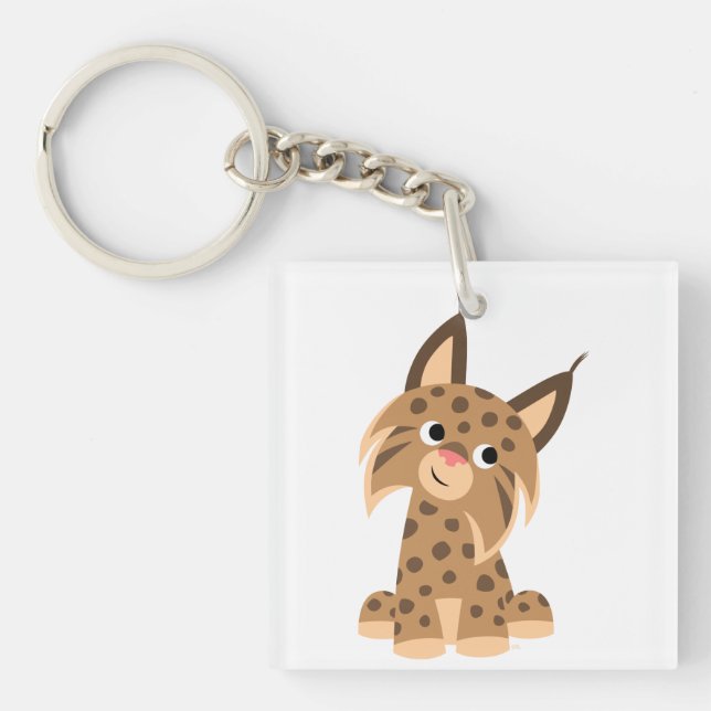 Porte-clés en acrylique au lynx espiègle de dessin (Devant)