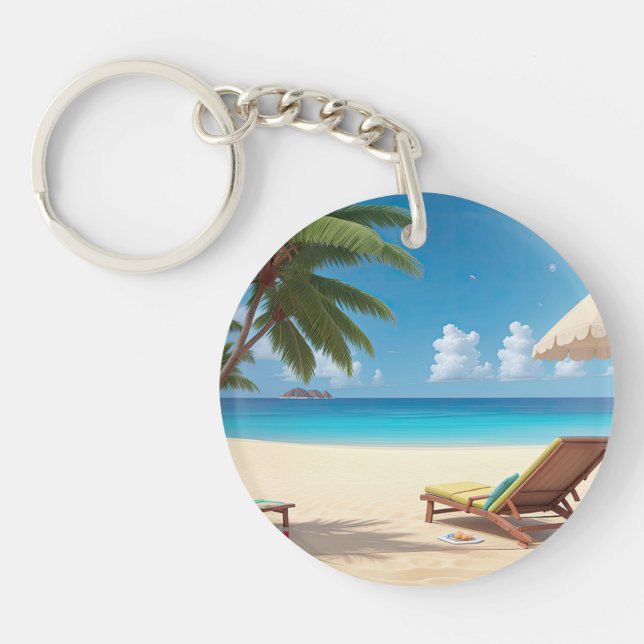 Porte-clés en acrylique avec scène de plage tropic (Devant)