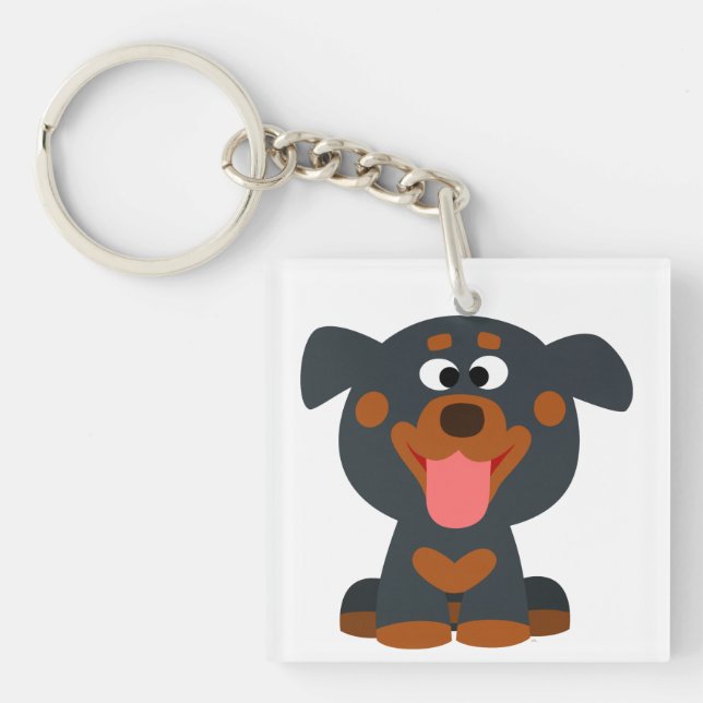 Porte-clés en acrylique bébé Rottweiler dessin ani (Devant)