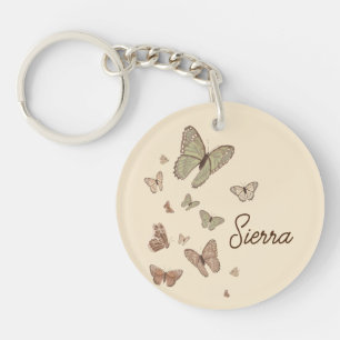 Porte-clés en acrylique Boho Papillons Désert Nom