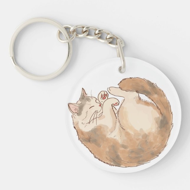 Porte-clés en acrylique Chat Calico Endormi  (Devant)