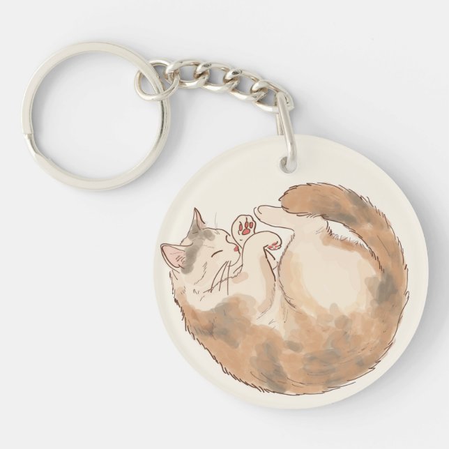 Porte-clés en acrylique Chat Calico Endormi  (Devant)