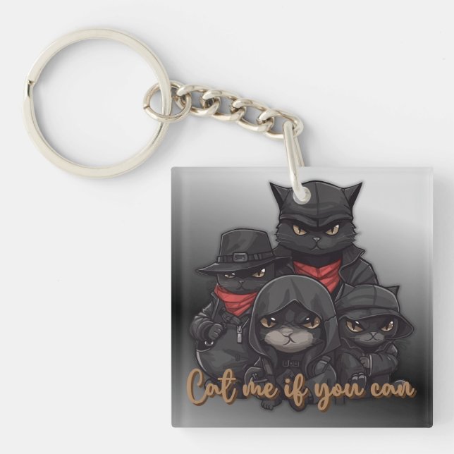 Porte-clés en acrylique Chat Gangster | Chatte-moi (Devant)