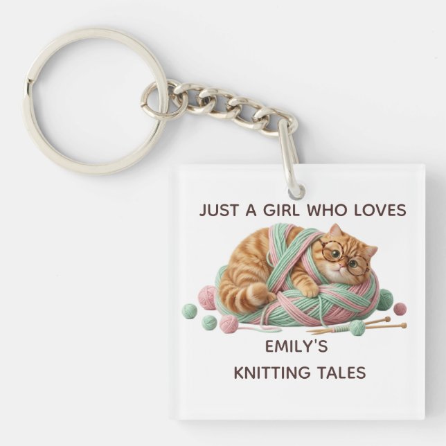 Porte-clés en acrylique Cozy Chunky Knit Cat nom p (Devant)