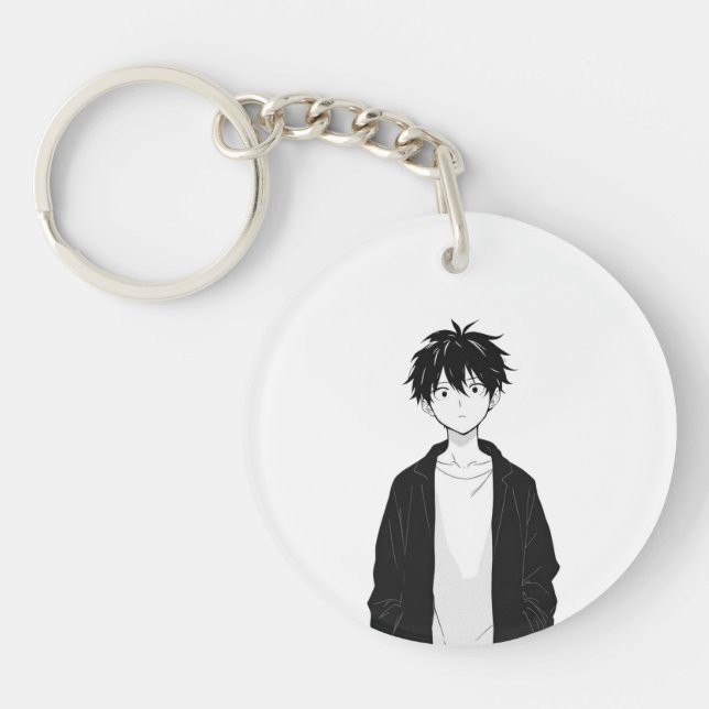 Porte-clés en acrylique de garçon d'anime minimali (Devant)
