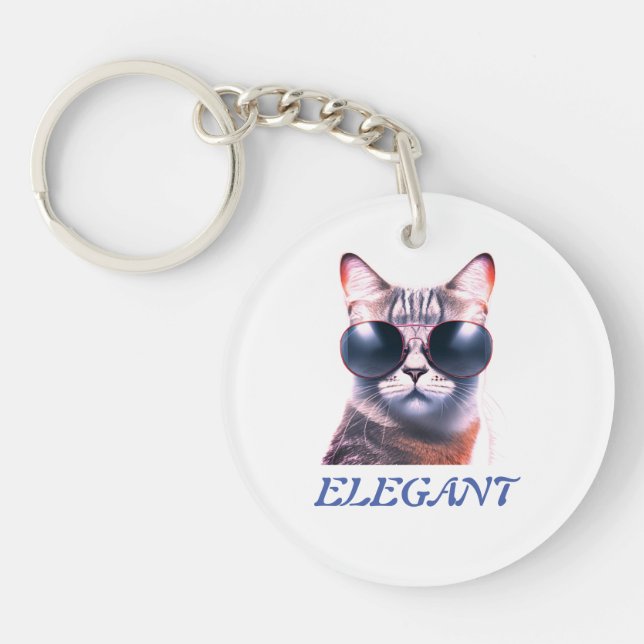 Porte-clés en acrylique élégant chat avec lunettes (Devant)