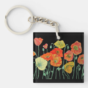 Porte-clés en acrylique floral de coquelicots oran