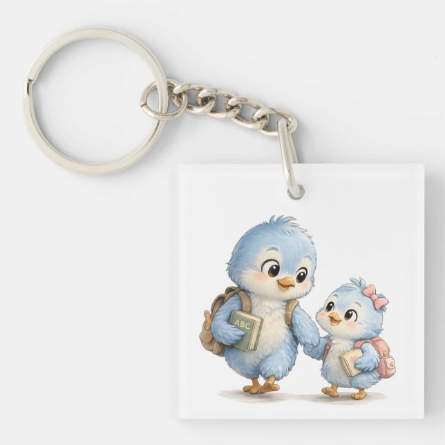 Porte-clés en acrylique Frères et Sœurs Oiseau Ble (Devant)
