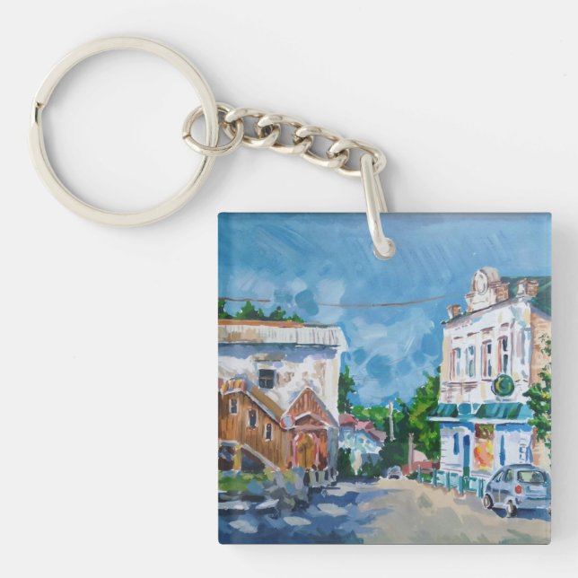 Porte-clés en acrylique Impressionniste de ville e (Devant)