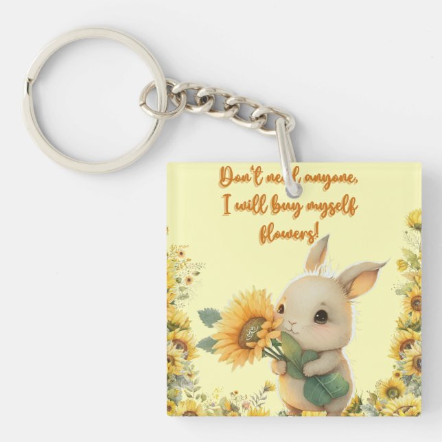 Porte-clés en acrylique | Lapin mignon tenant un t (Devant)
