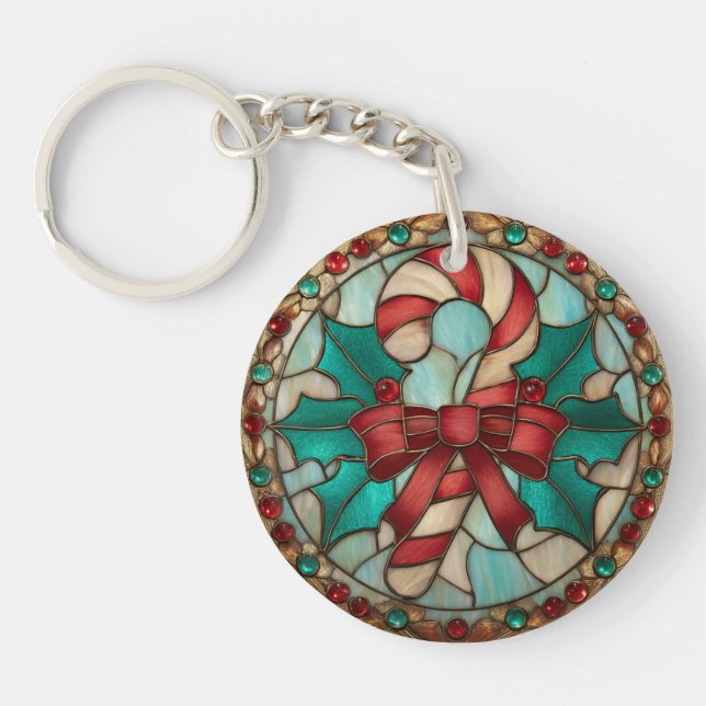 Porte-clés en acrylique motif bonbon de Noël (Devant)