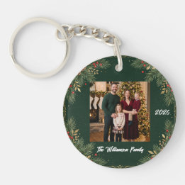 Porte-clés en acrylique Noël photo de famille Gree