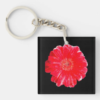 Porte-clés en acrylique noir avec gérbera rouge vi