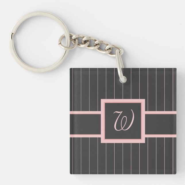 Porte-clés en acrylique noir avec rayures roses (Devant)