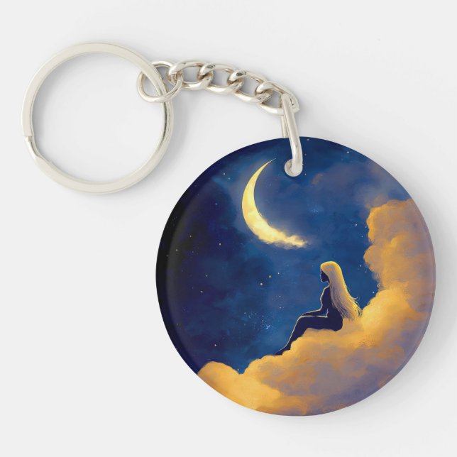 Porte-clés en acrylique Nuages au Clair de Lune (Devant)