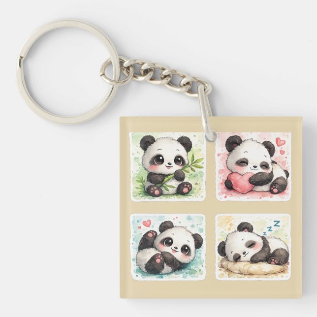 Porte-clés en acrylique Panda Adorable Esthétique (Devant)